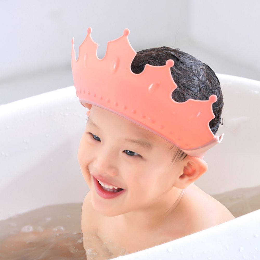 Hair Care For Baby - 安全な耳と目の保護プラスチック製ソリッドカラーシャワーキャップクラウン型洗髪シールドハットベビーシャンプーキャップシャワーヘッドカバー