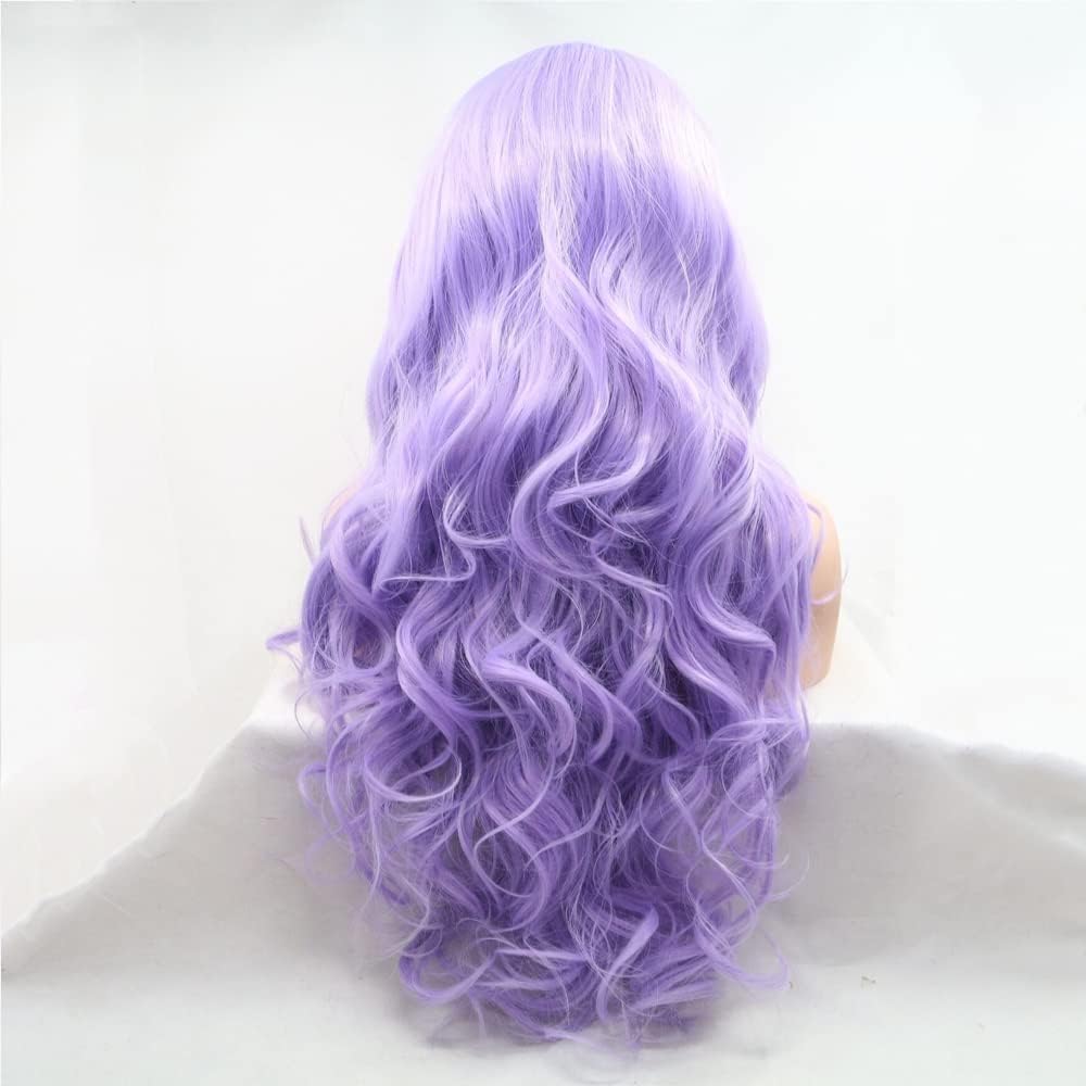 Hair Care Wavy Hair - シルビア ロングウェーブのかかった紫髪ウィッグ ボディウェーブ合成レースフロント耐熱ファイバー イージーケアスタイリングウィッグ 女性用