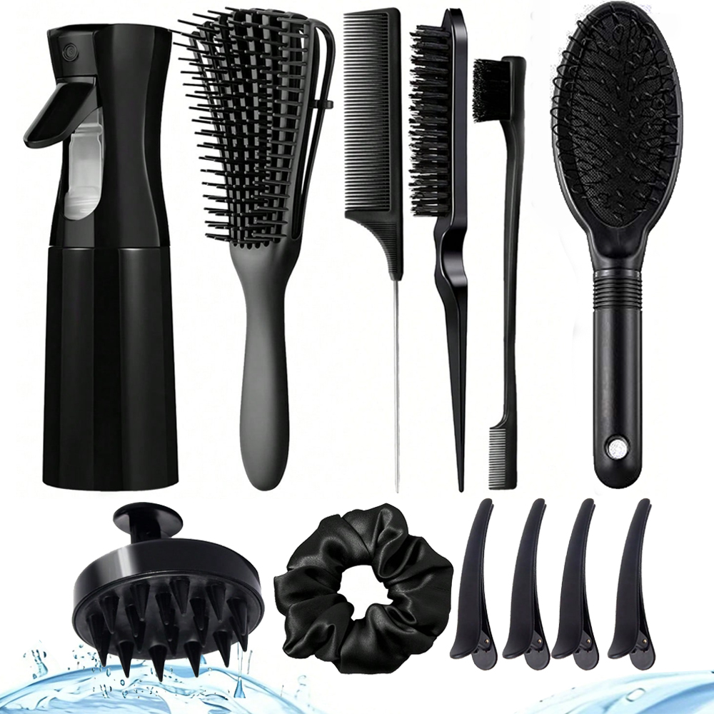 Hair Care Wavy Hair - スプレーボトル付きデタングリングブラシセット、ソフトスカルプマッサージャー、巻き毛・ウェーブヘア用デタングリングヘアブラシ、サロン・家庭用デイリーケア