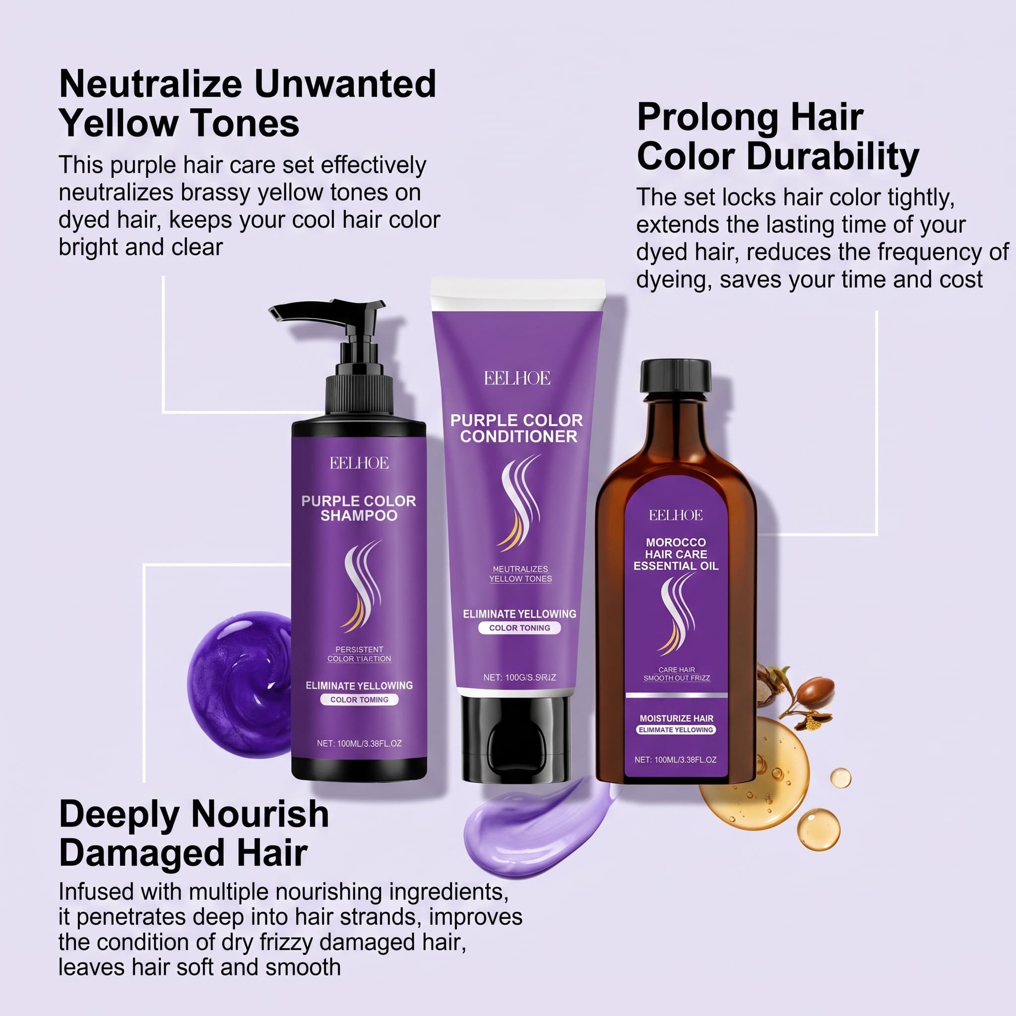 パープルシャンプーセット（コンディショナー、ヘアオイル、セラ - Hair Care Hair Serum のレビューと価格