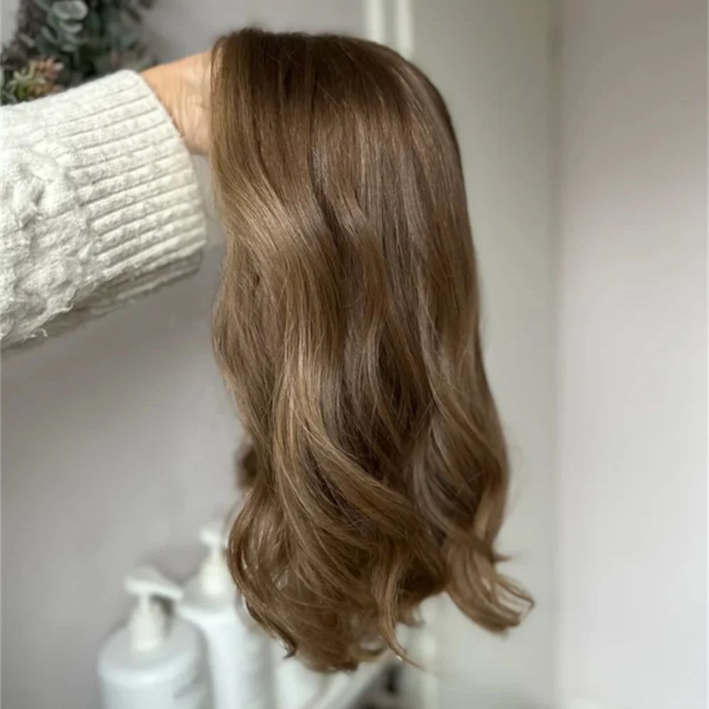 暖色ブラウンのハイライト入り合成レースフロントウィッグ 13 - Hair Care Wavy Hair のレビューと価格
